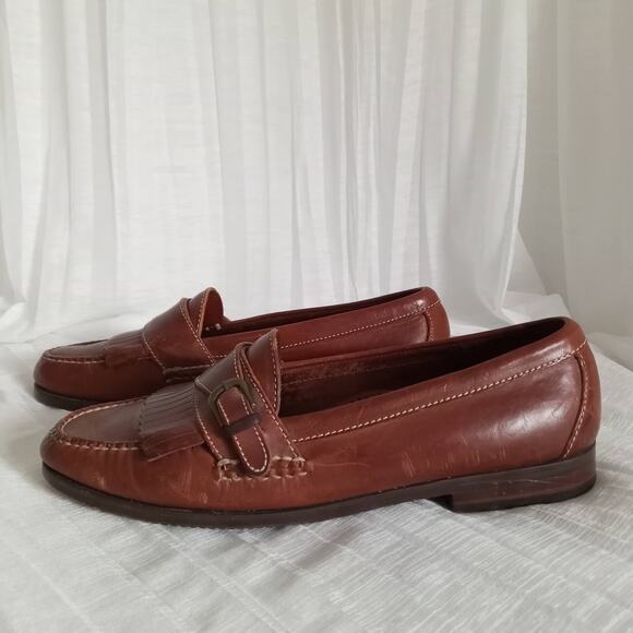 Cole Haan Leather Loafers Men SZ 11.5 Brown Slip On Dress Shoes Buckle Fringe main image 12